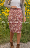 Rust Floral Pencil Skirt